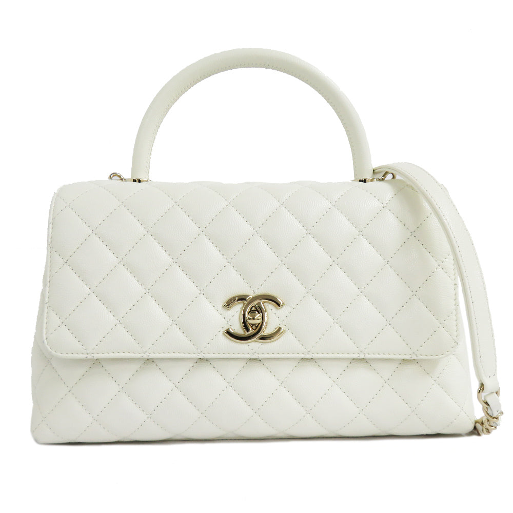 CHANEL Chanel Coco Handle 29 Top Handle Flap Bag A92991 Caviar S White G White Handbag Shoulder Bag Coco