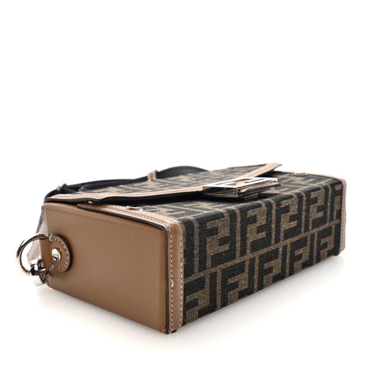 Fendi Recycled Fabric Jacquard Vitello King FF 1974 Baguette Soft Trunk Phone Pouch Tobacco Moro Sand