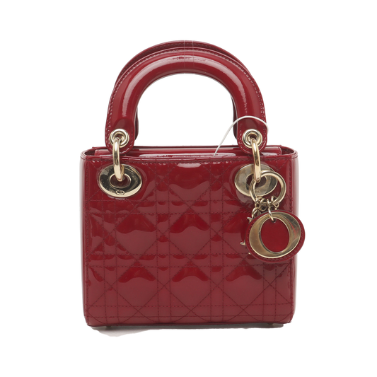 Lady Dior Mini Handbag Burgundy Red Patent Leather Gold-tone Chain Strap