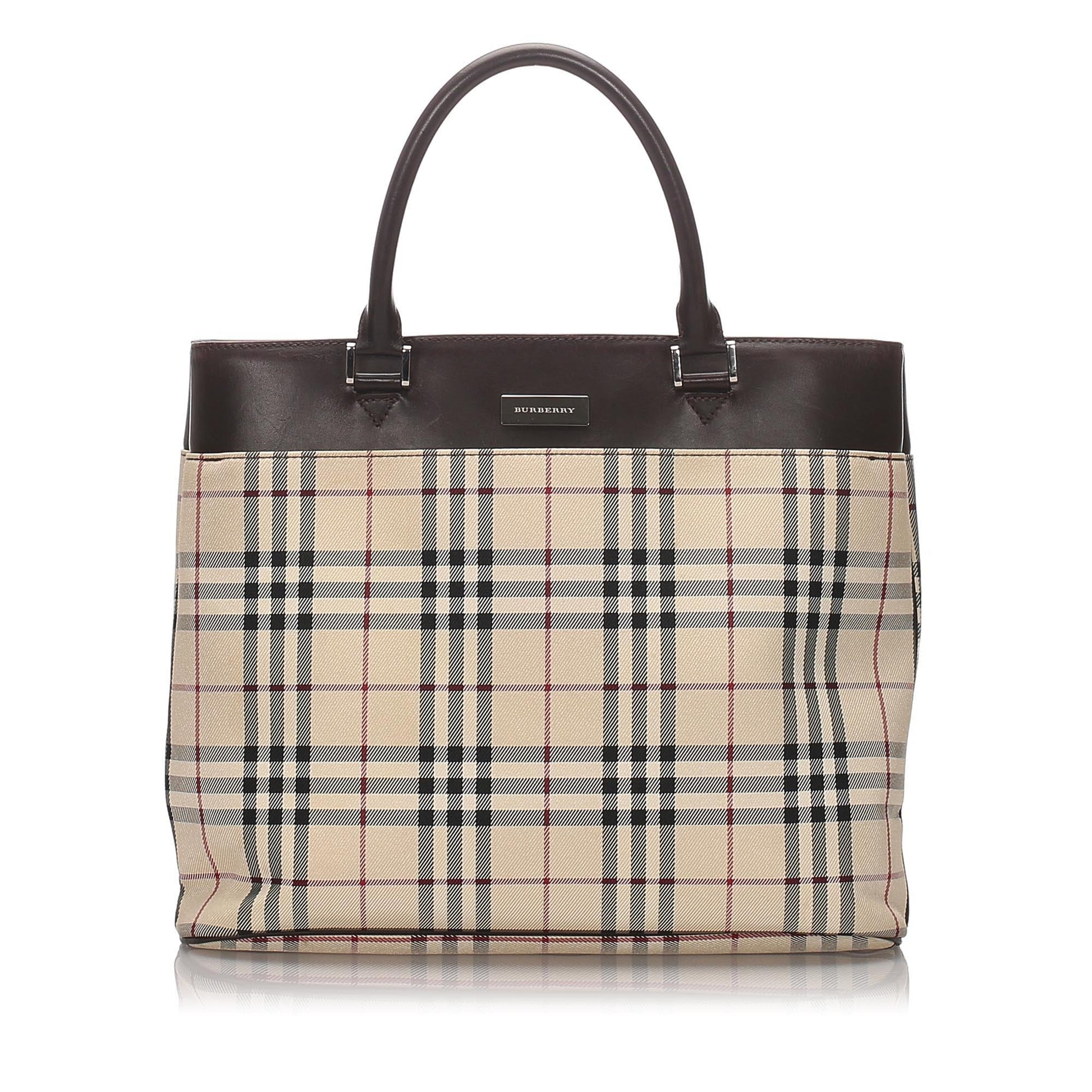 Burberry Brown Beige Nylon Fabric Ho Check Tote Bag United Kingdom