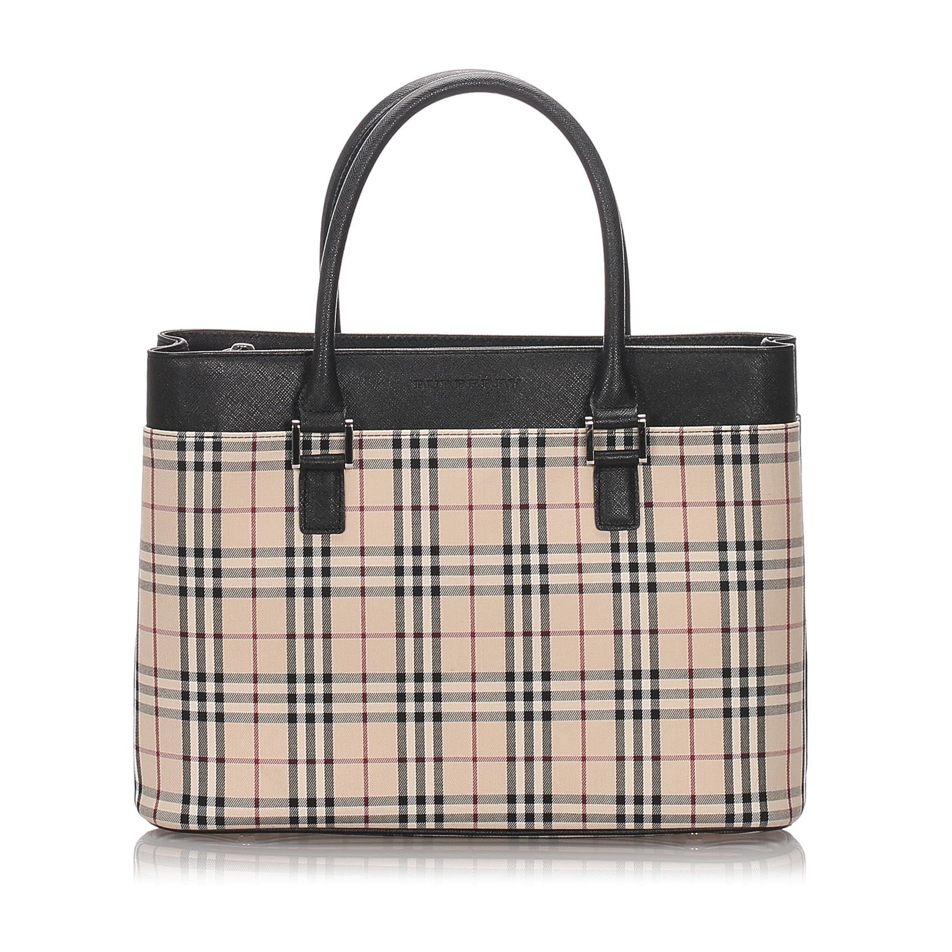 Burberry Brown Beige Canvas Fabric Ho Check Tote Bag United Kingdom
