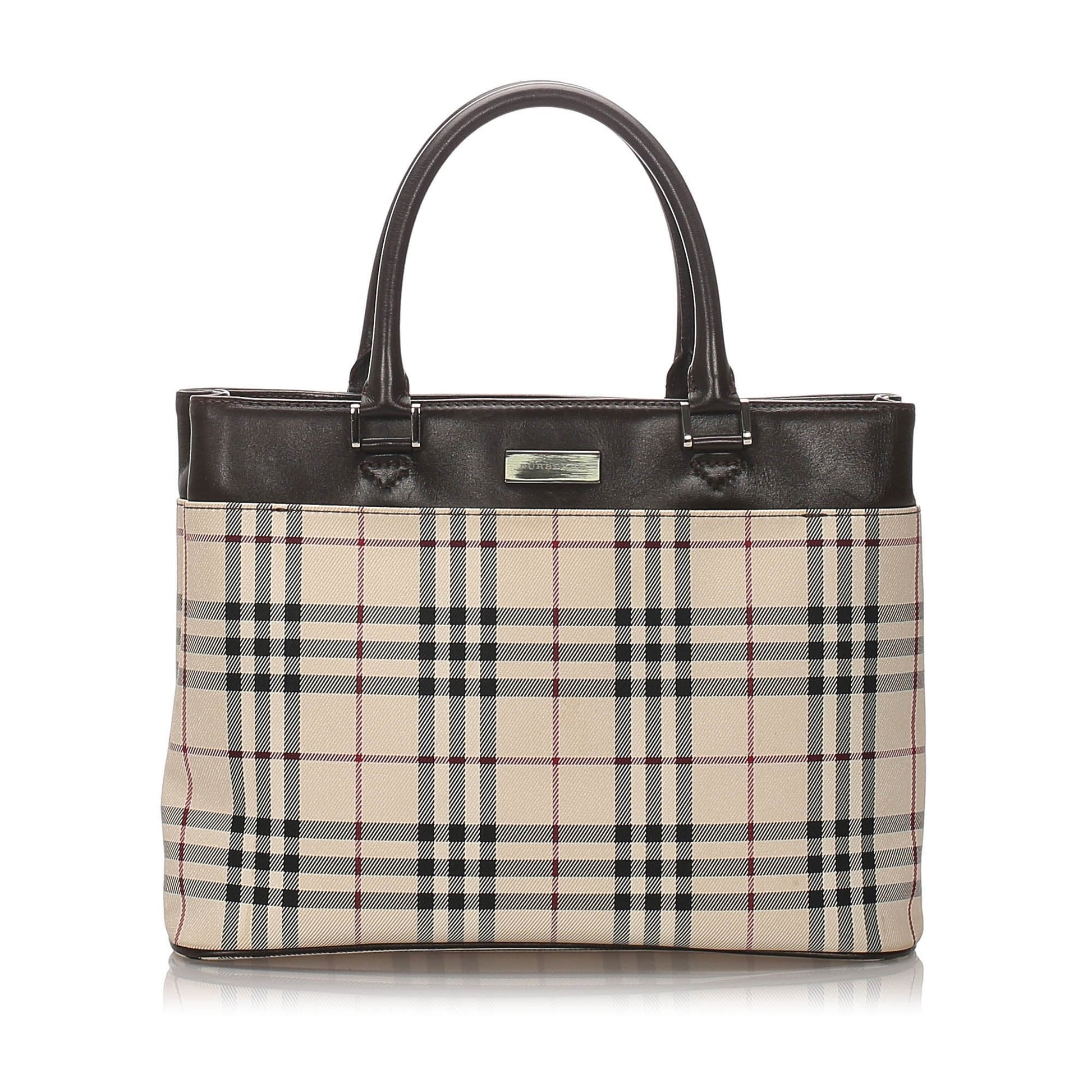 Burberry Brown Beige Nylon Fabric Ho Check Tote Bag United Kingdom