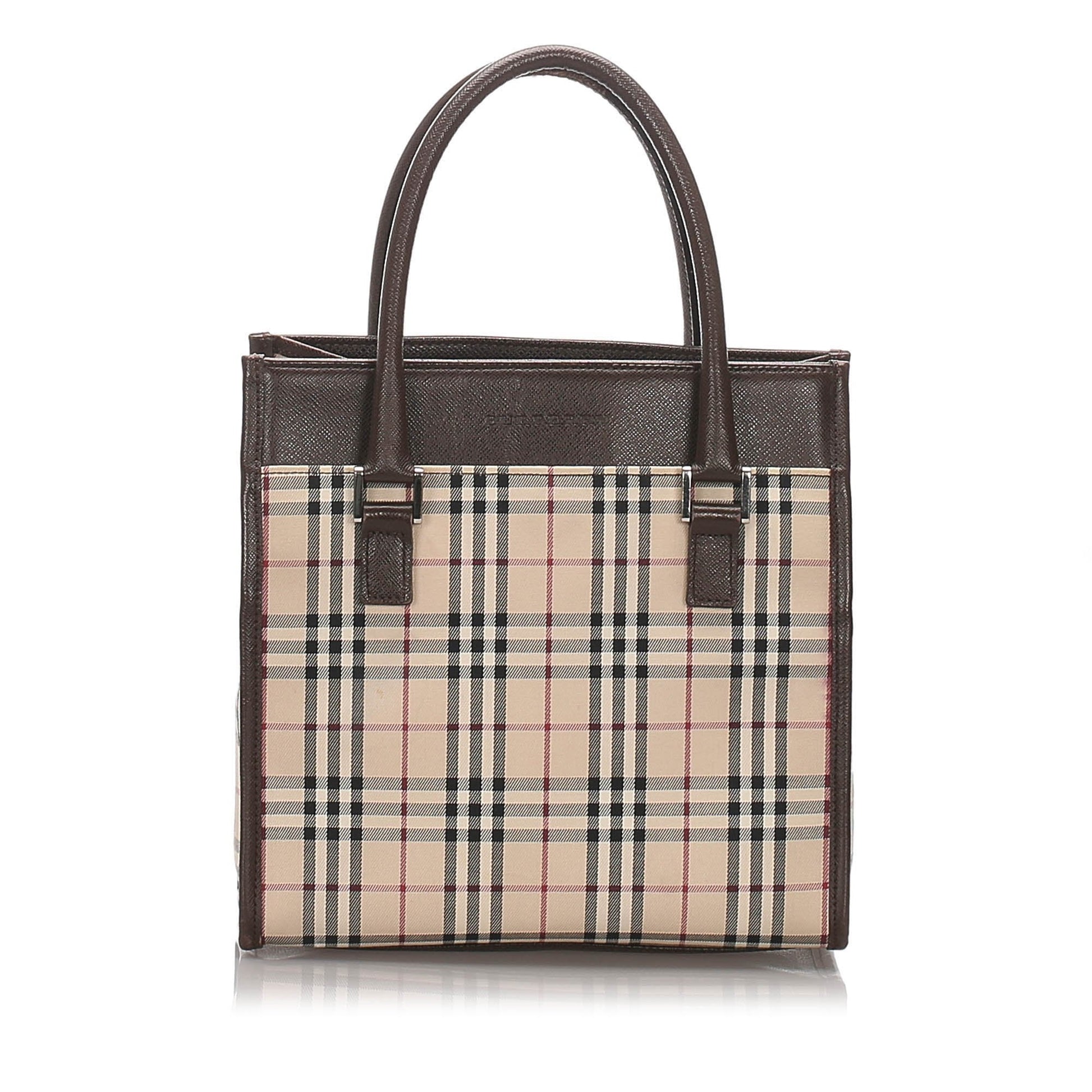 Burberry Brown Beige Canvas Fabric Ho Check Tote Bag United Kingdom