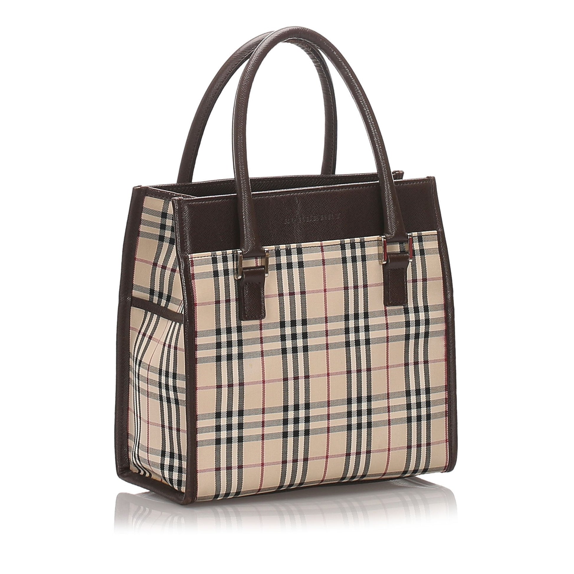 Burberry Brown Beige Canvas Fabric Ho Check Tote Bag United Kingdom