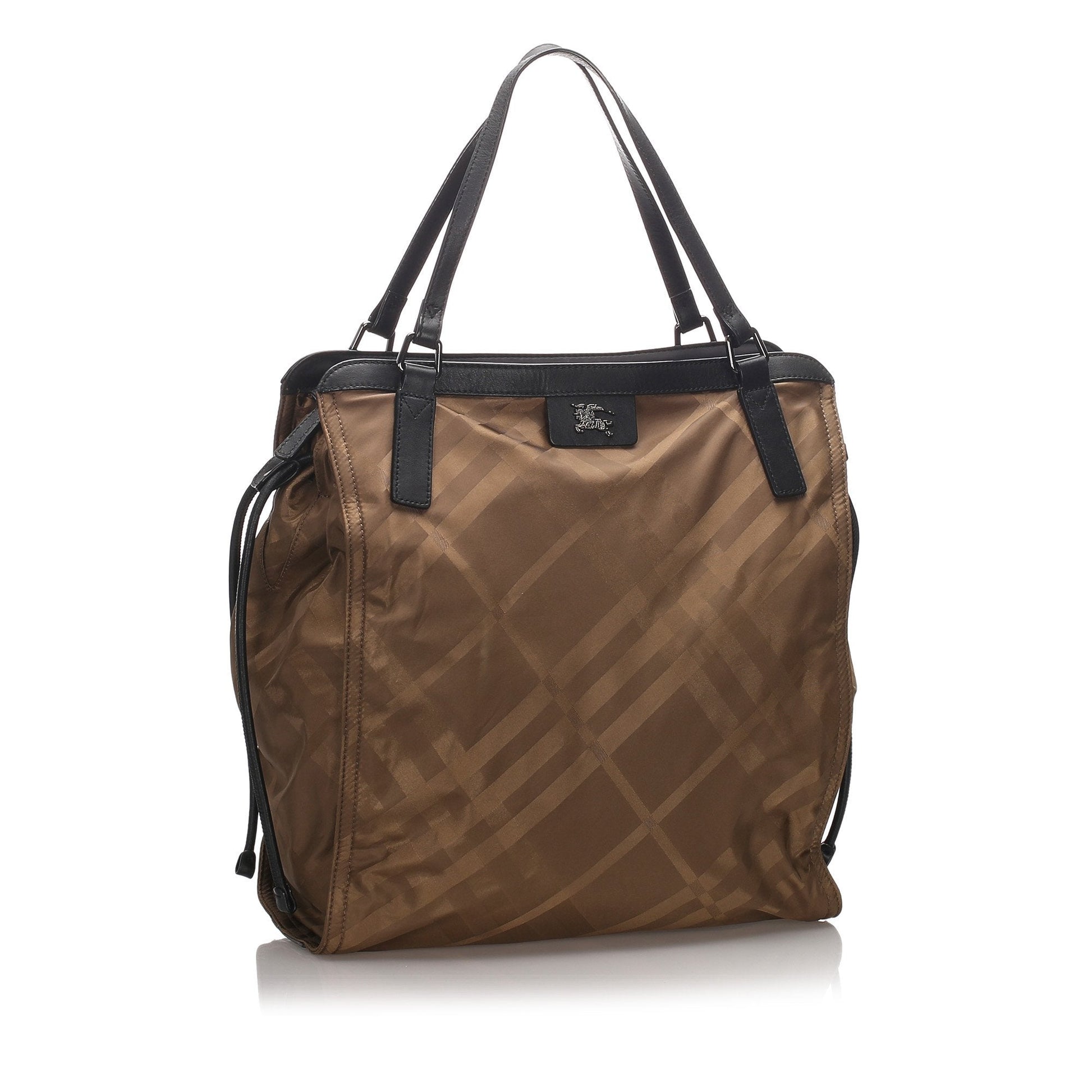 Burberry Brown Nylon Fabric Plaid Buckleigh Tote Bag United Kingdom