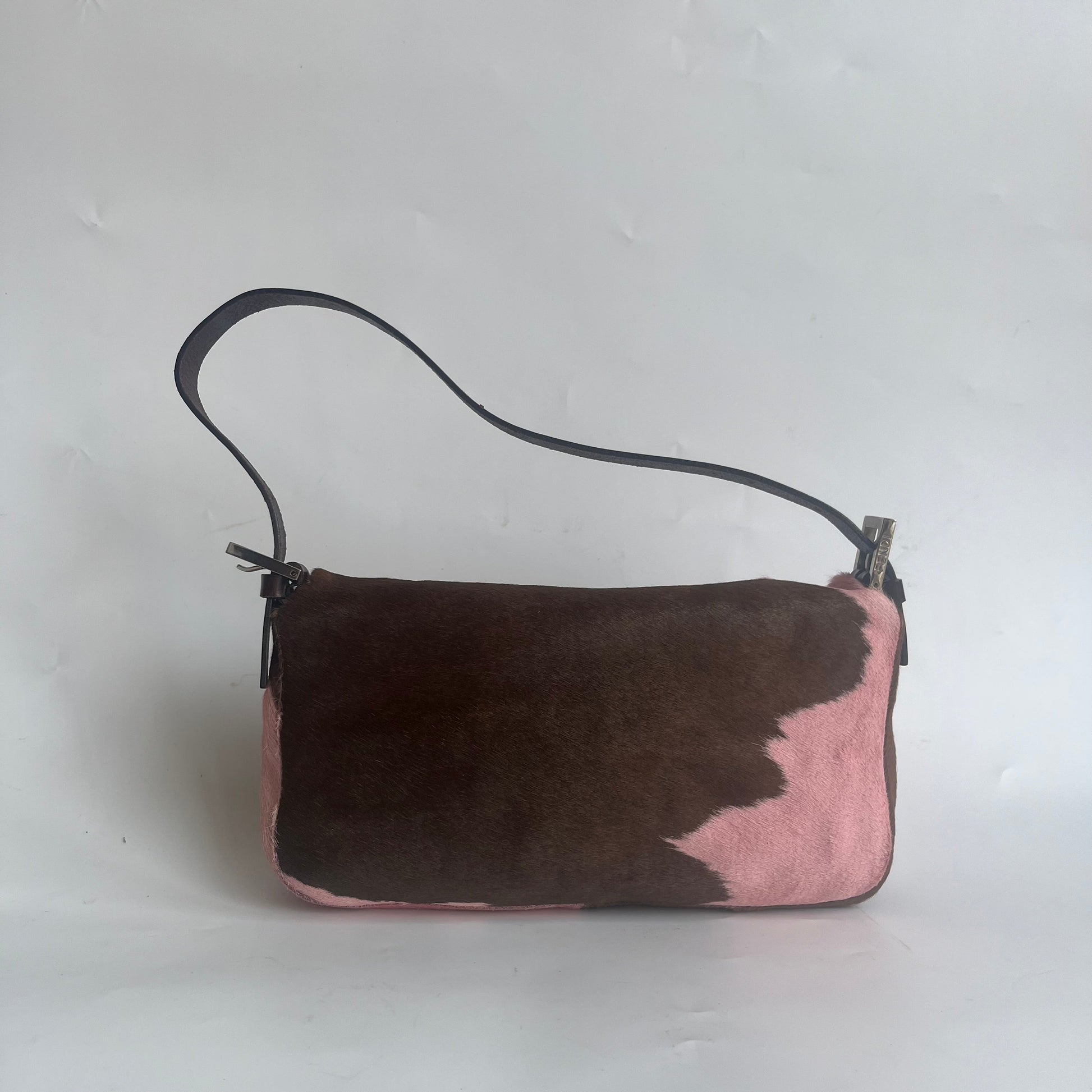Fendi Baguette Pony-style Calfskin Leather Pink Cow Print Shoulder Bag