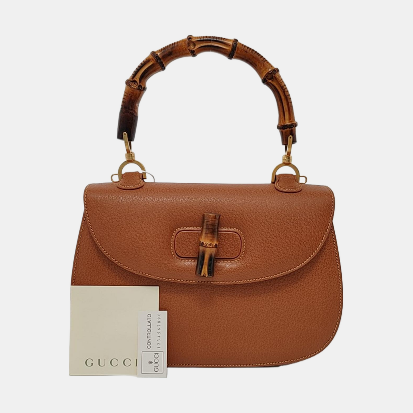 Gucci Bamboo 1947 Top Handle Bag Leather Medium Tan Brown
