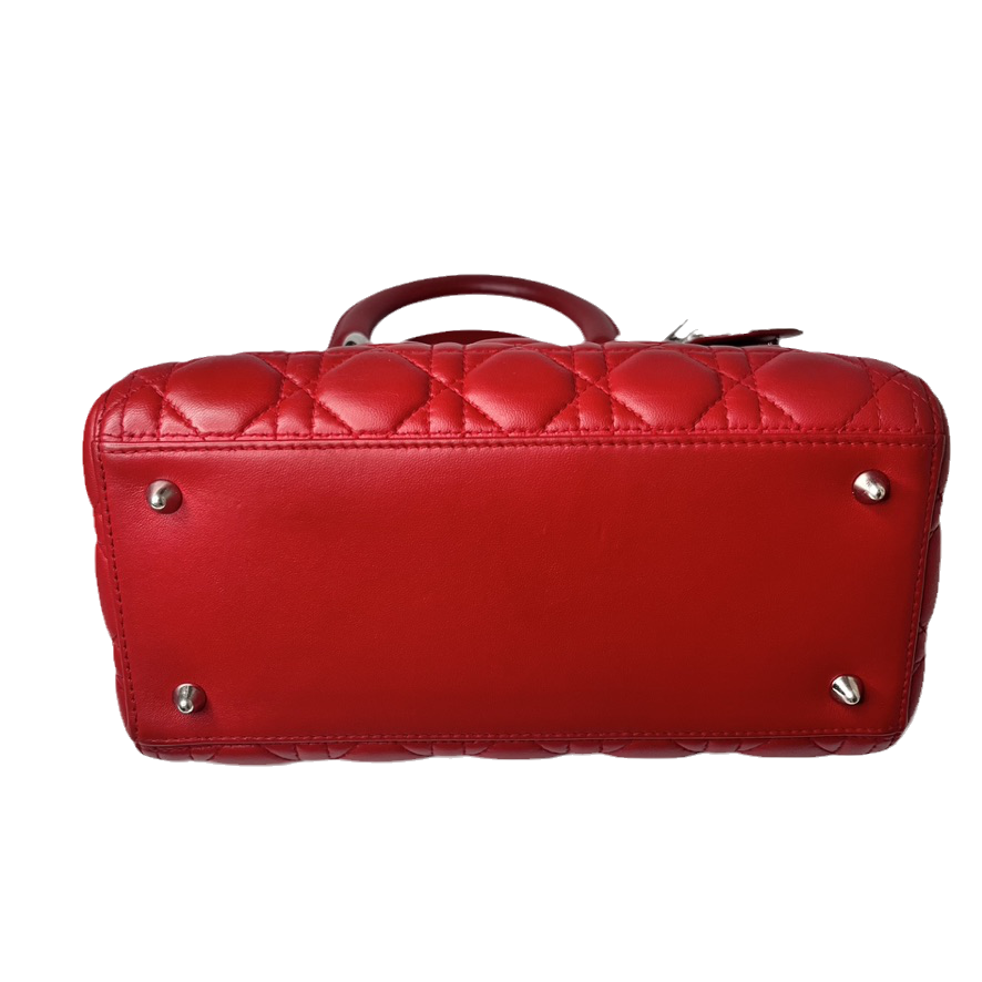 Lady Dior Medium Bag Red Lambskin Cannage Leather Without Strap