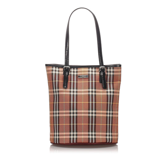 Burberry Brown Canvas Fabric Ho Check Tote Bag United Kingdom
