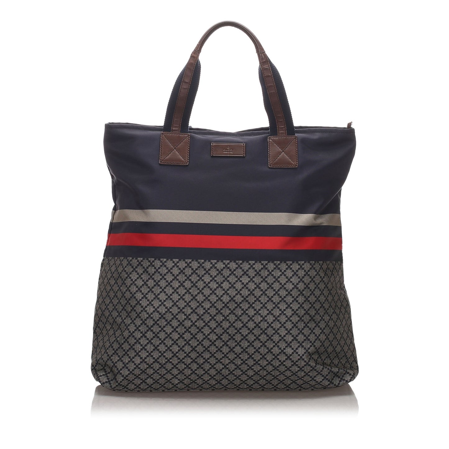 Gucci Web Black Leather Nylon Tote Style 1