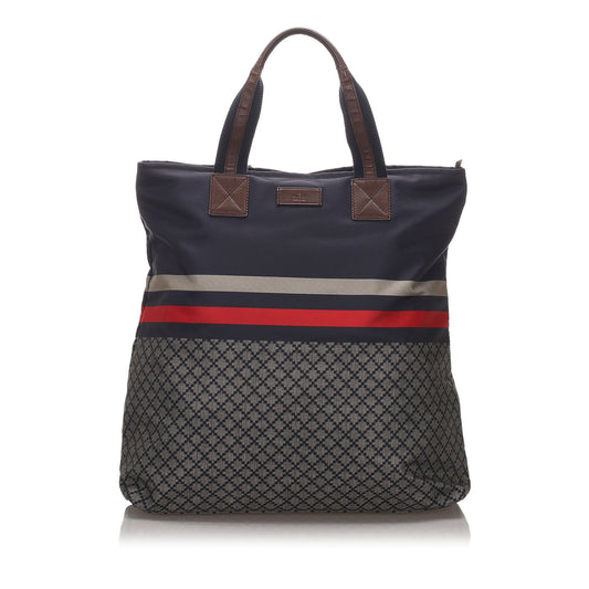 Gucci Web Black Leather Nylon Tote Style 1