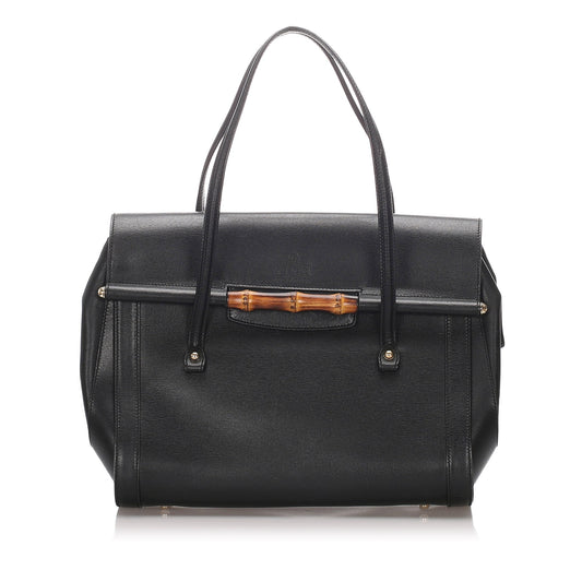 Gucci Bamboo Black Leather Tote Style 1