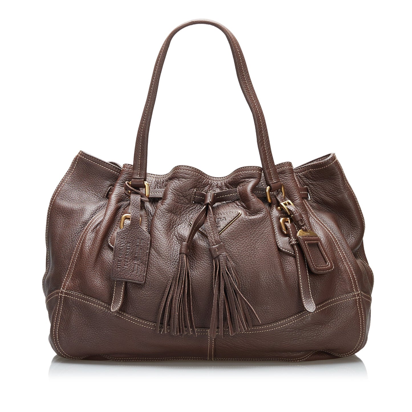 Prada Cervo Drawstring Leather Tote Bag