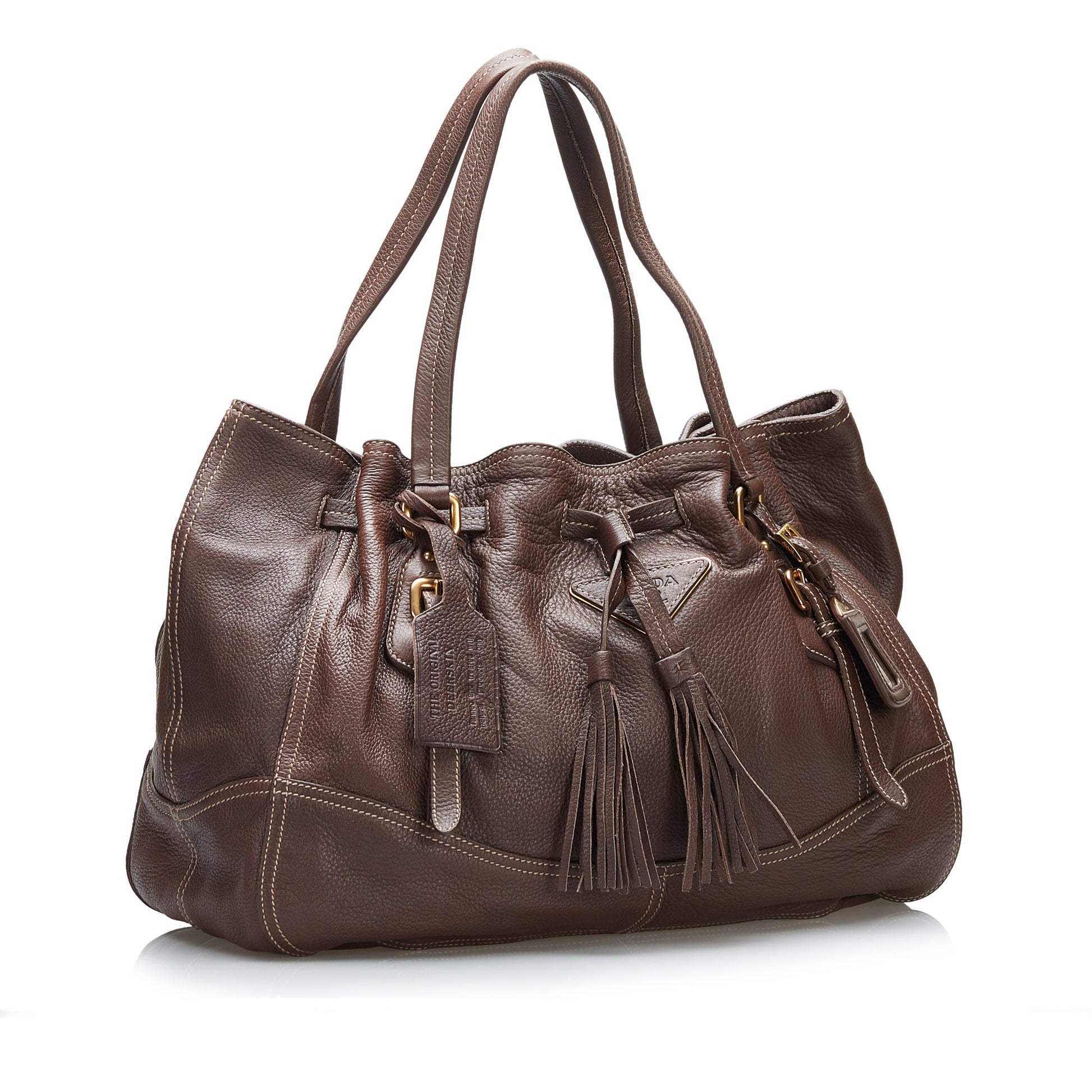 Prada Cervo Drawstring Leather Tote Bag