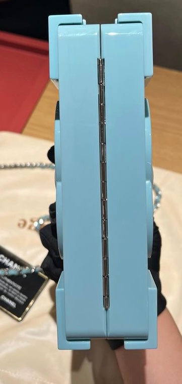 CHANEL Baby Blue Lego Clutch very rare pristine