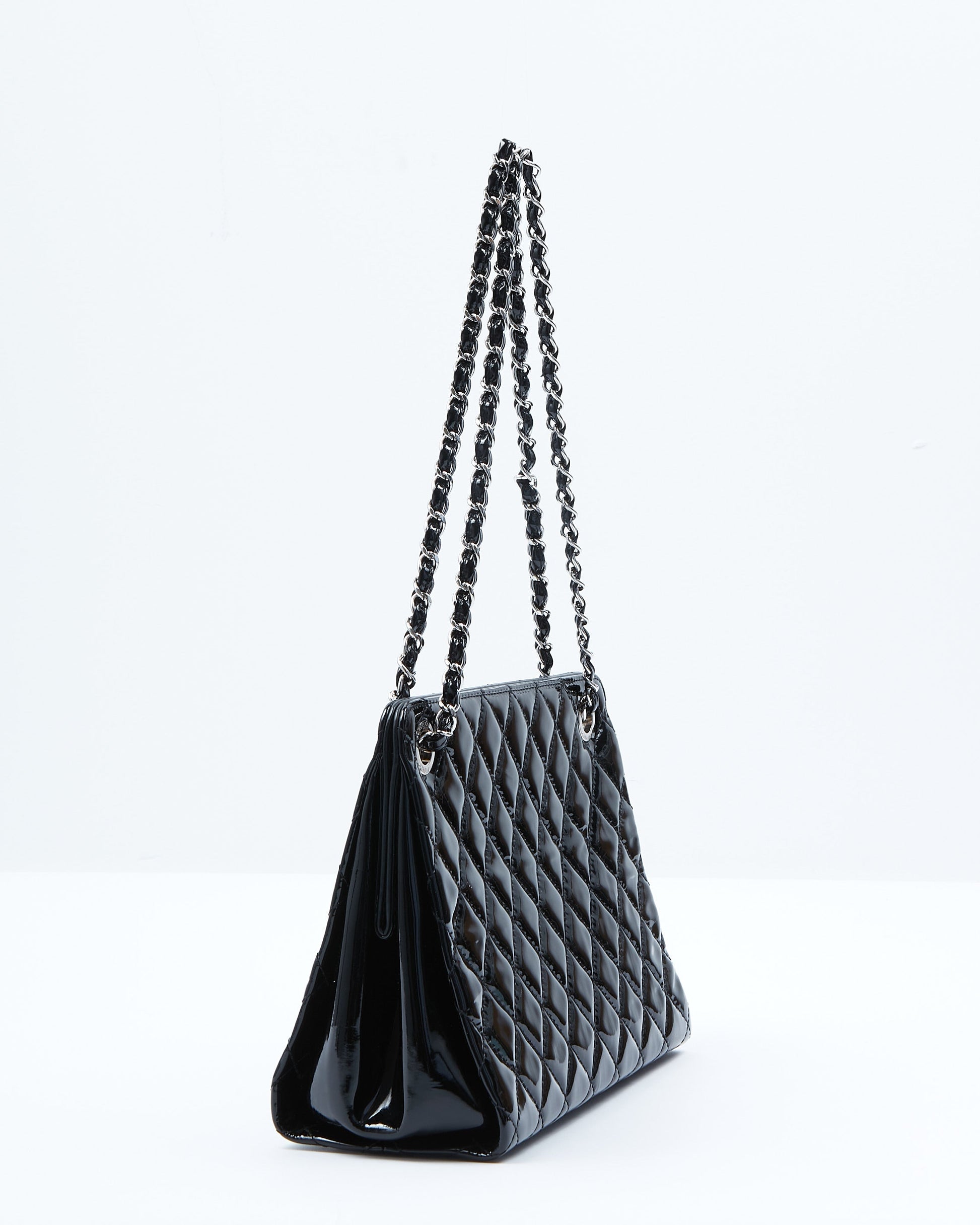 Chanel Black Patent Quilted CC Timeless Shopper Tote Chain Bag