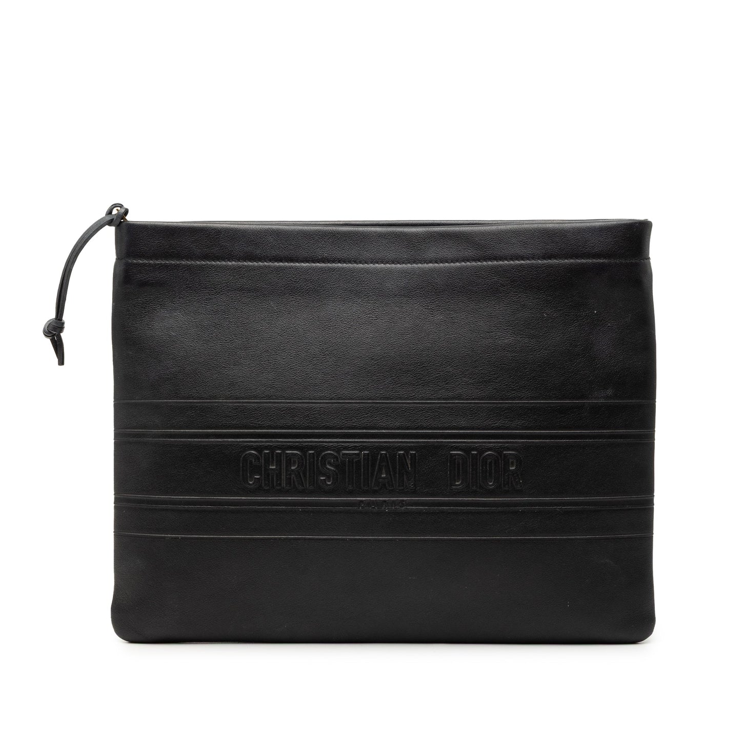 Black Dior Logo Embossed Leather Clutch