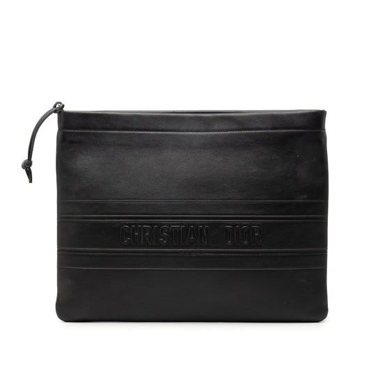 Black Dior Logo Embossed Leather Clutch