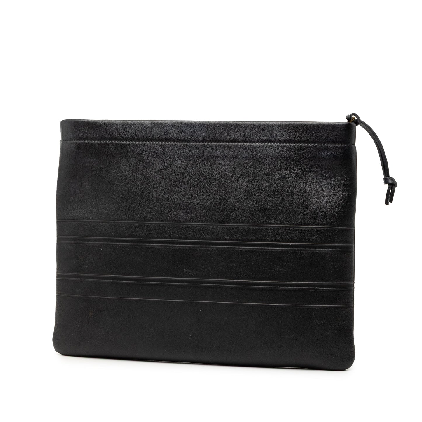 Black Dior Logo Embossed Leather Clutch