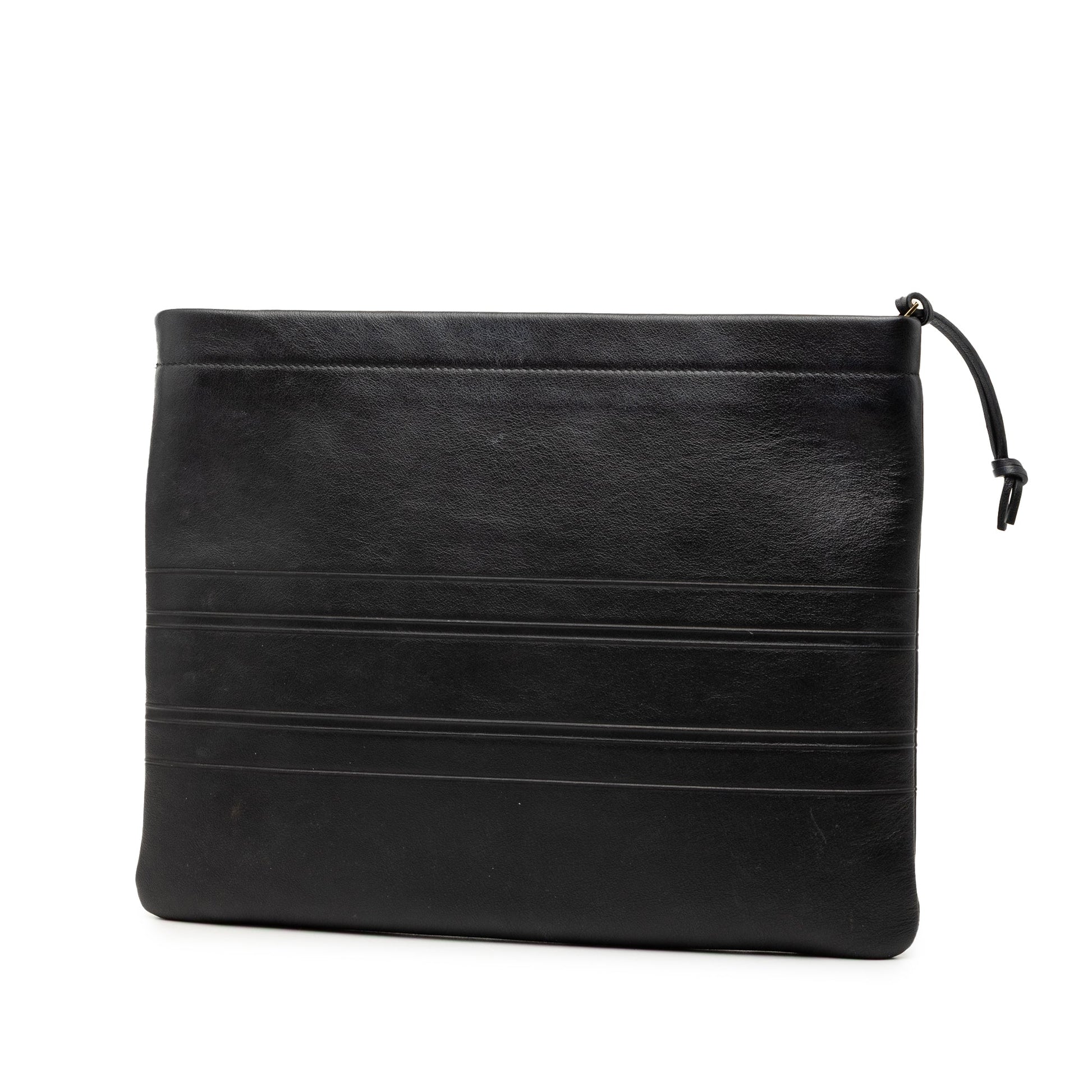 Black Dior Logo Embossed Leather Clutch