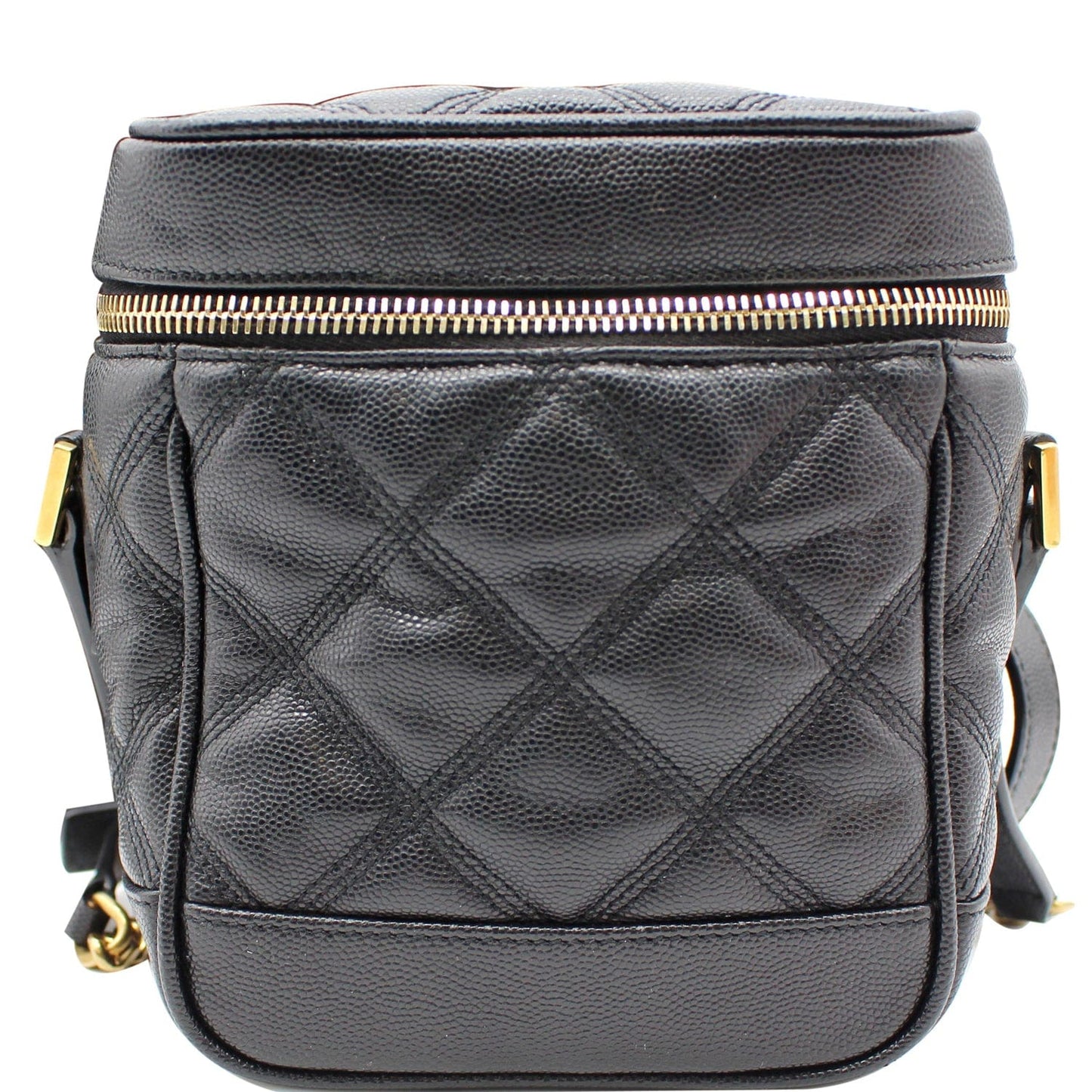 SAINT LAURENT 80's Vanity Quilted Grain De Poudre Leather Shoulder Bag Black