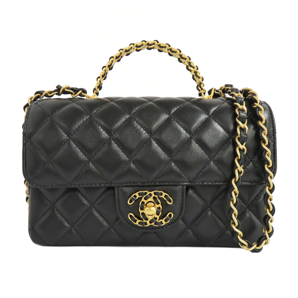 CHANEL CHANEL Top Handle Flap Bag AS4530 Black G Chain Shoulder Bag Coco Black 24C Logo Handle Leather