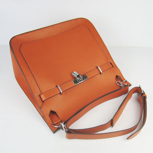 Luxury Hermes Leather Shoulder bag orange silver