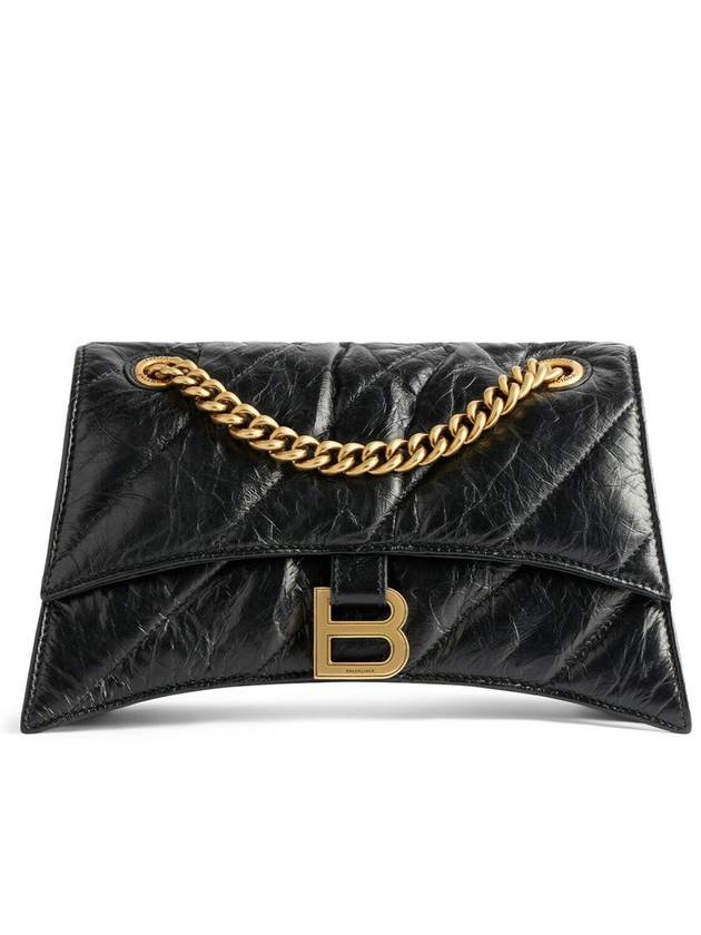 Luxury Balenciaga Trending 2026 Women's Crush Logo Gold Chain Small Shoulder Bag Black