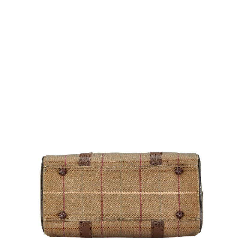 Burberry Check Leather Canvas Boston Bag Travel Bag
