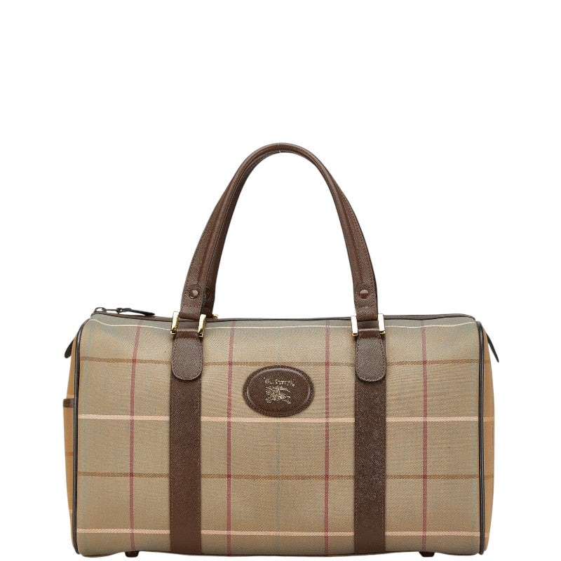 Burberry Check Canvas Leather Boston Bag Travel Bag