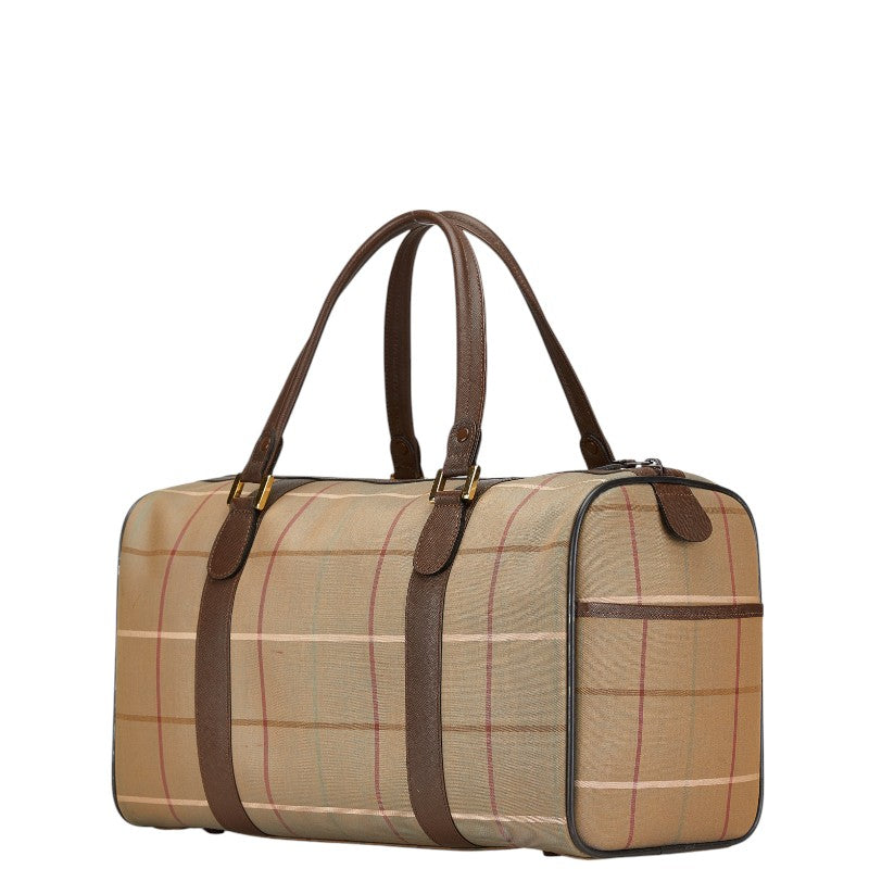 Burberry Check Canvas Leather Boston Bag Travel Bag