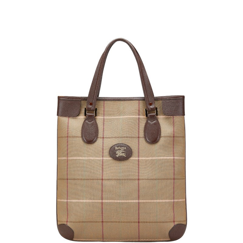 Burberry Check Canvas Leather Tote Bag