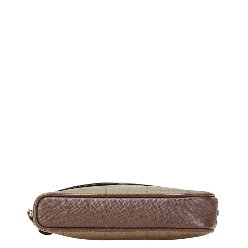 Burberry Check Canvas Leather Clutch Bag
