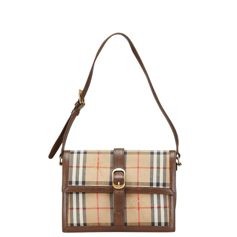 Burberry Shadow Horse Nova Check Canvas Leather Shoulder Bag