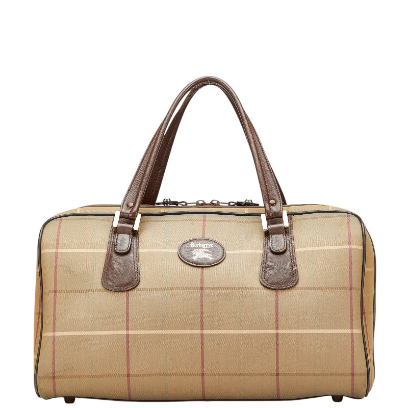 Burberry Check Canvas Leather Boston Bag