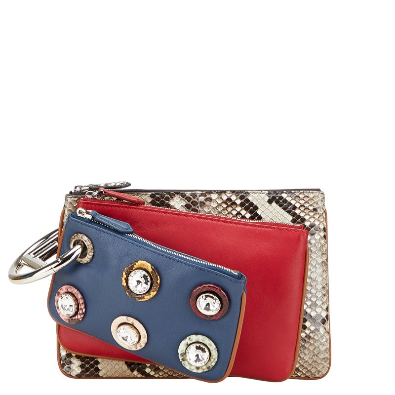 Fendi Triplette Leather Python 2way Clutch Bag