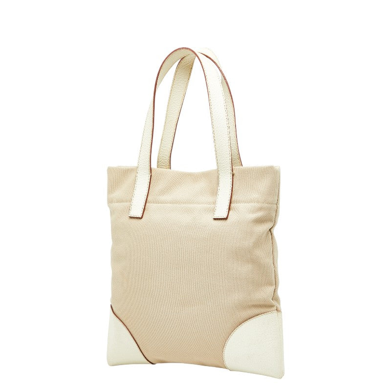 Prada Triangle Logo Canvas Leather Tote Bag
