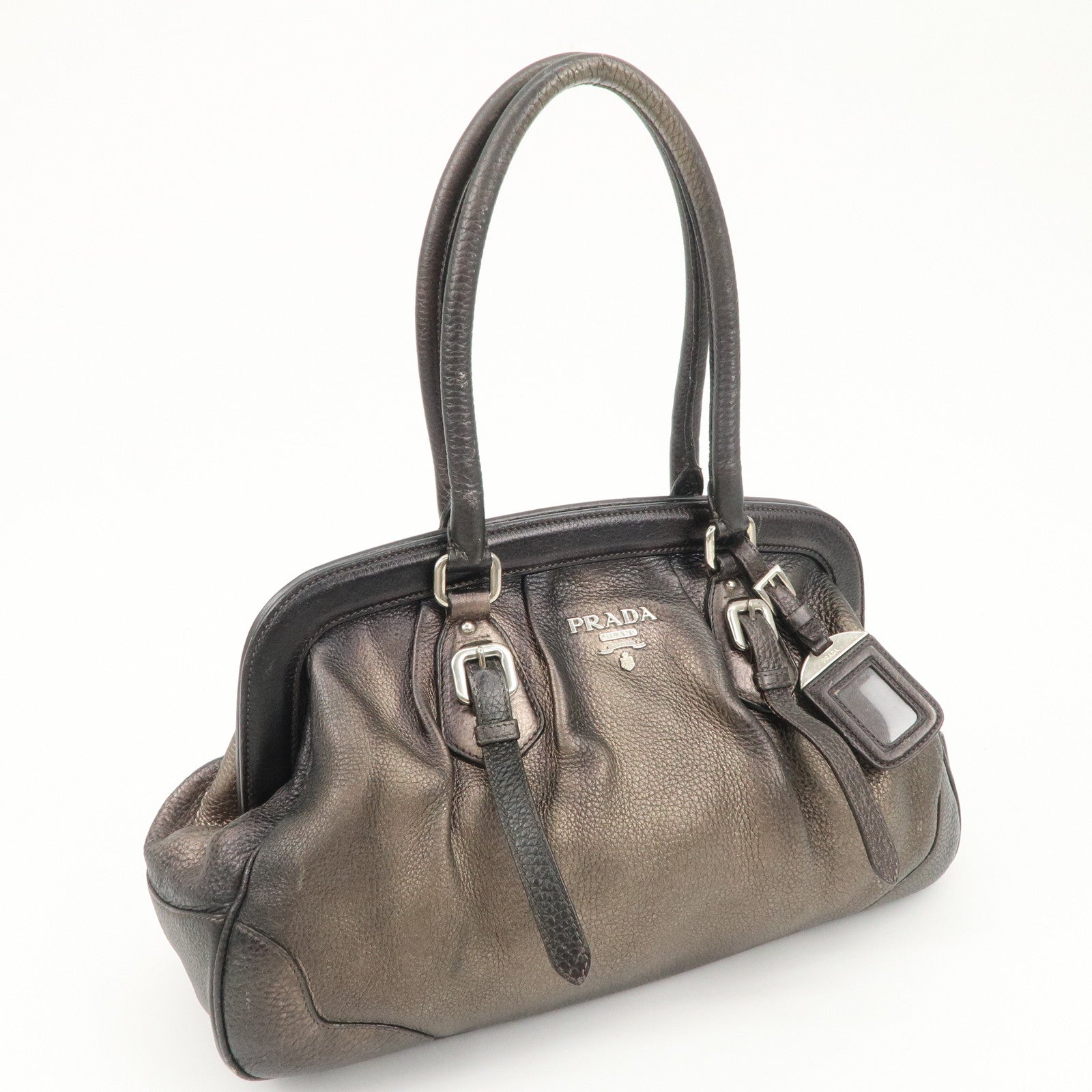 PRADA Logo Leather Shoulder Bag Hand Bag Bronze
