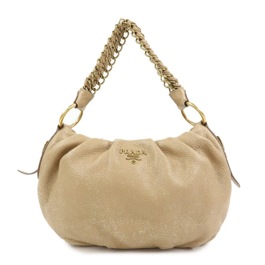 PRADA Logo Leather Chain One Shoulder Bag Light Brown BR4243
