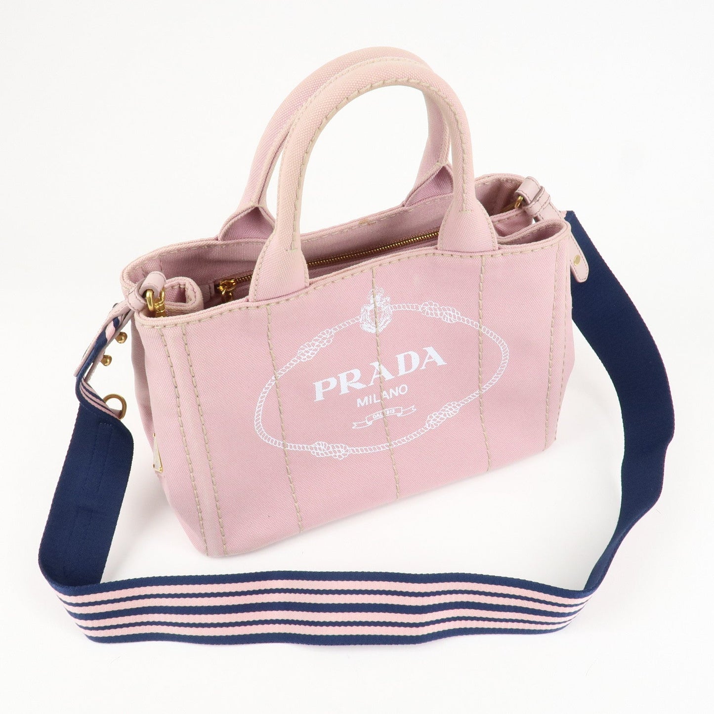 PRADA Canapa Mini Denim Hand Bag Tote Bag Pink 1BG439