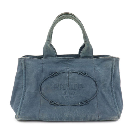 PRADA Logo Canapa Canvas Tote Bag Hand Bag Blue B1877B