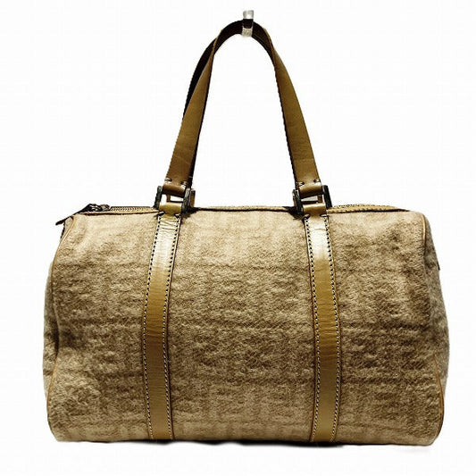 Fendi Zucca Canvas Wool Leather Boston Bag