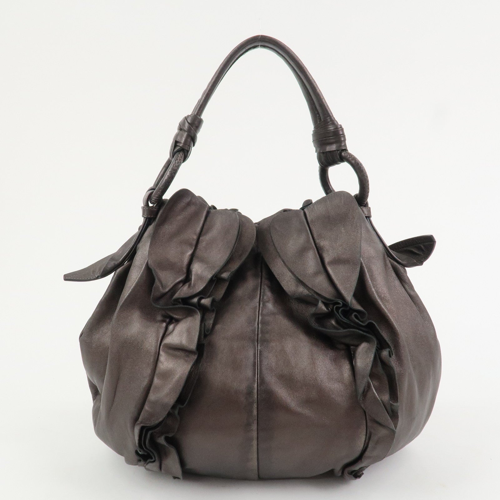 PRADA Logo Nappa Leather Shoulder Bag Hand Bag Bronze BR3993