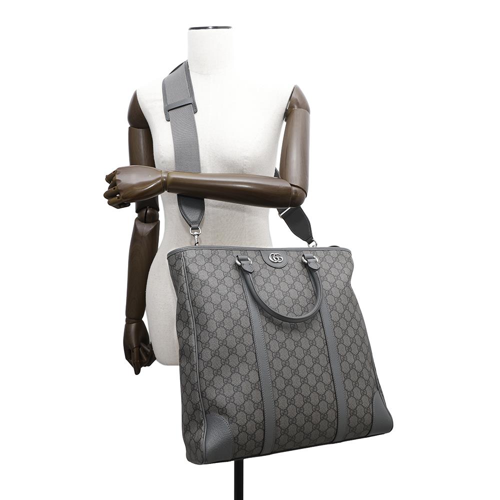 GUCCI Offdia Tote Bag Gray763316 GG SupremeCanvas Leather Size Medium