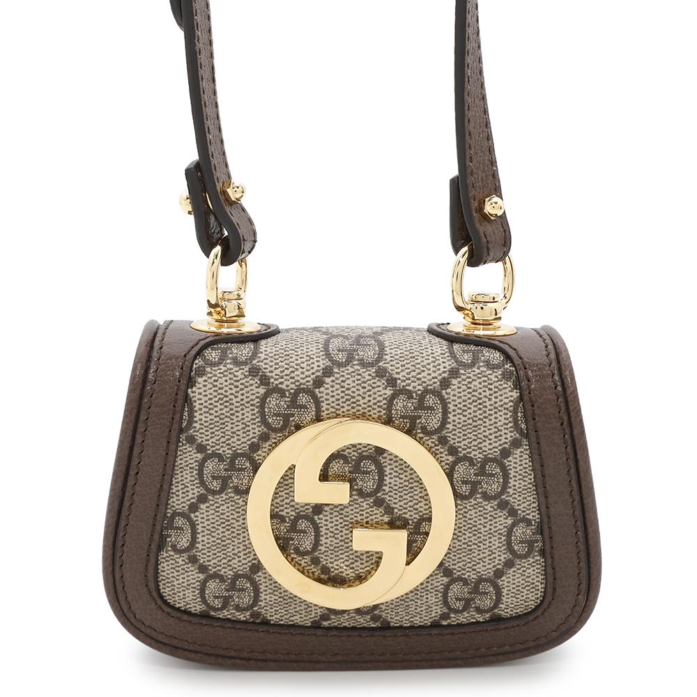 GUCCI ?Interlocking G Blondie GG Supreme Shoulder Wallet Beige/Brown698635 PVC/Leather