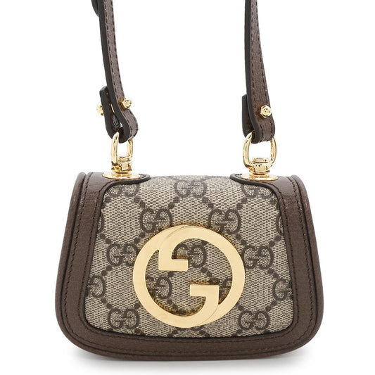 GUCCI ?Interlocking G Blondie GG Supreme Shoulder Wallet Beige/Brown698635 PVC/Leather