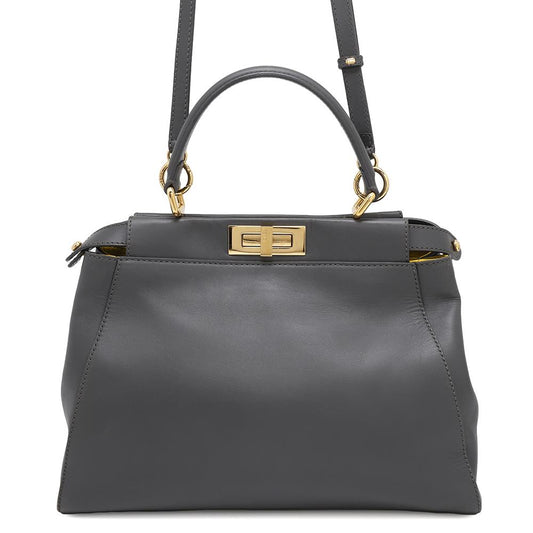 FENDI ?Peekaboo 2wayBag Gray8BN226 Leather Size regular