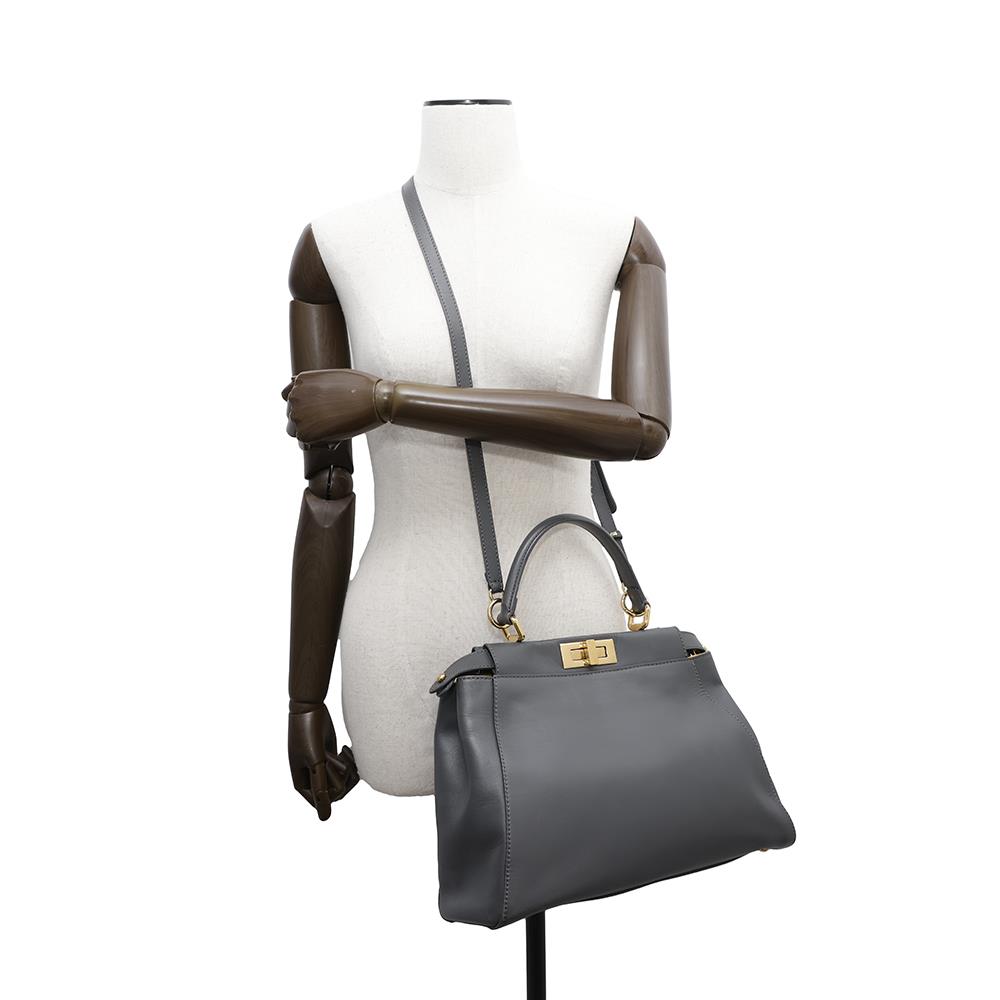 FENDI ?Peekaboo 2wayBag Gray8BN226 Leather Size regular