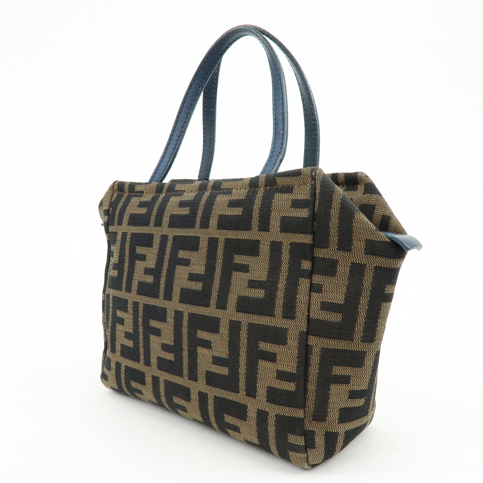 FENDI Zucca Canvas Leather Hand Bag Brown Black Navy 8N0000