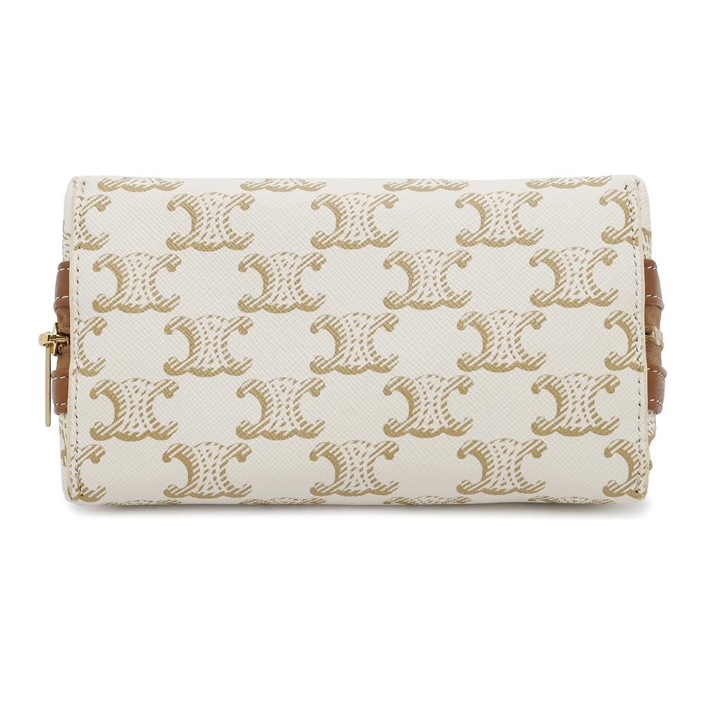 CELINE Triomphe cosmetic pouch White4M1622CZJ PVC Coated Canvas Leather Size Small